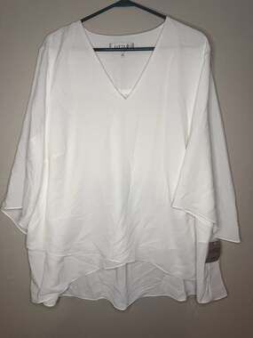 Kasper Women's Plus Size V-Neck Asymmetrical High-Low Hem Chiffon Blouse